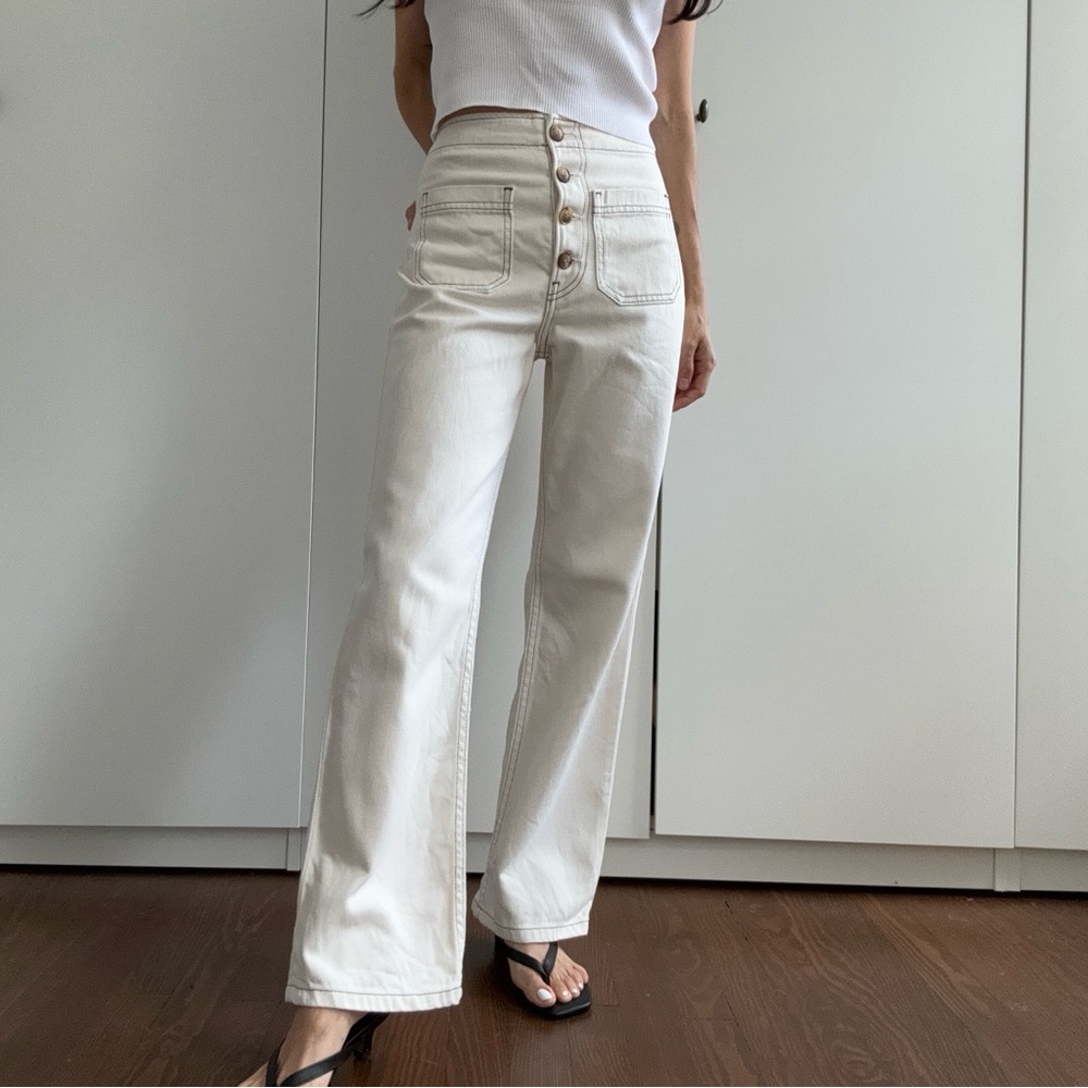 Reformation Cream High-Rise Wide Leg Jeans